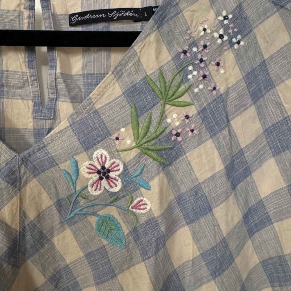 Large Gudrun Sjoden blue & cream gingham dress with embroidery - Picture 6 of 7